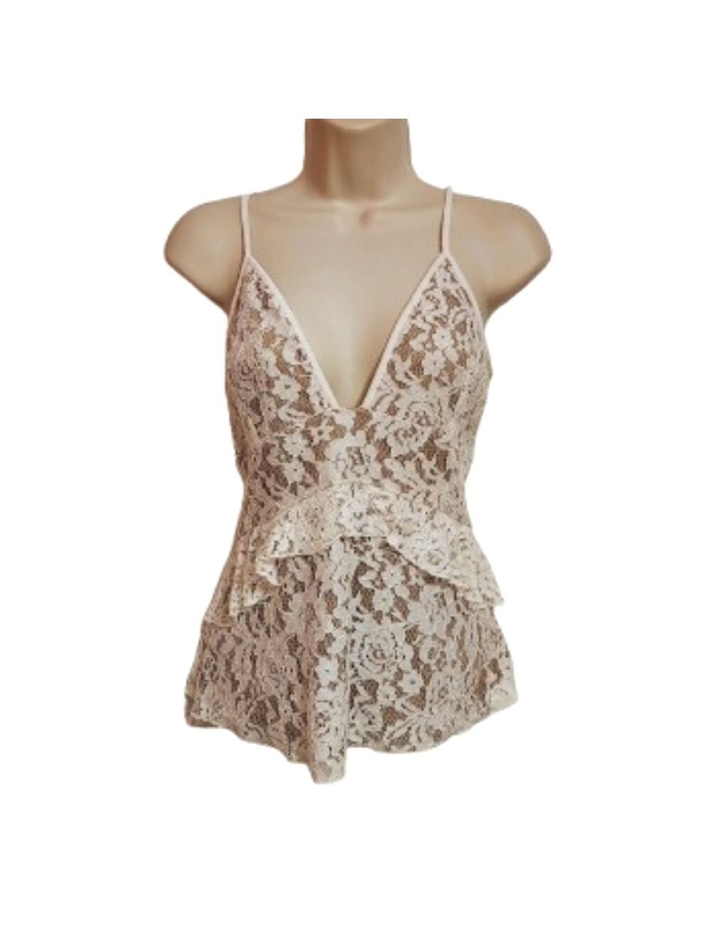 French Connection Beige Tan Lace Cami Top Medium